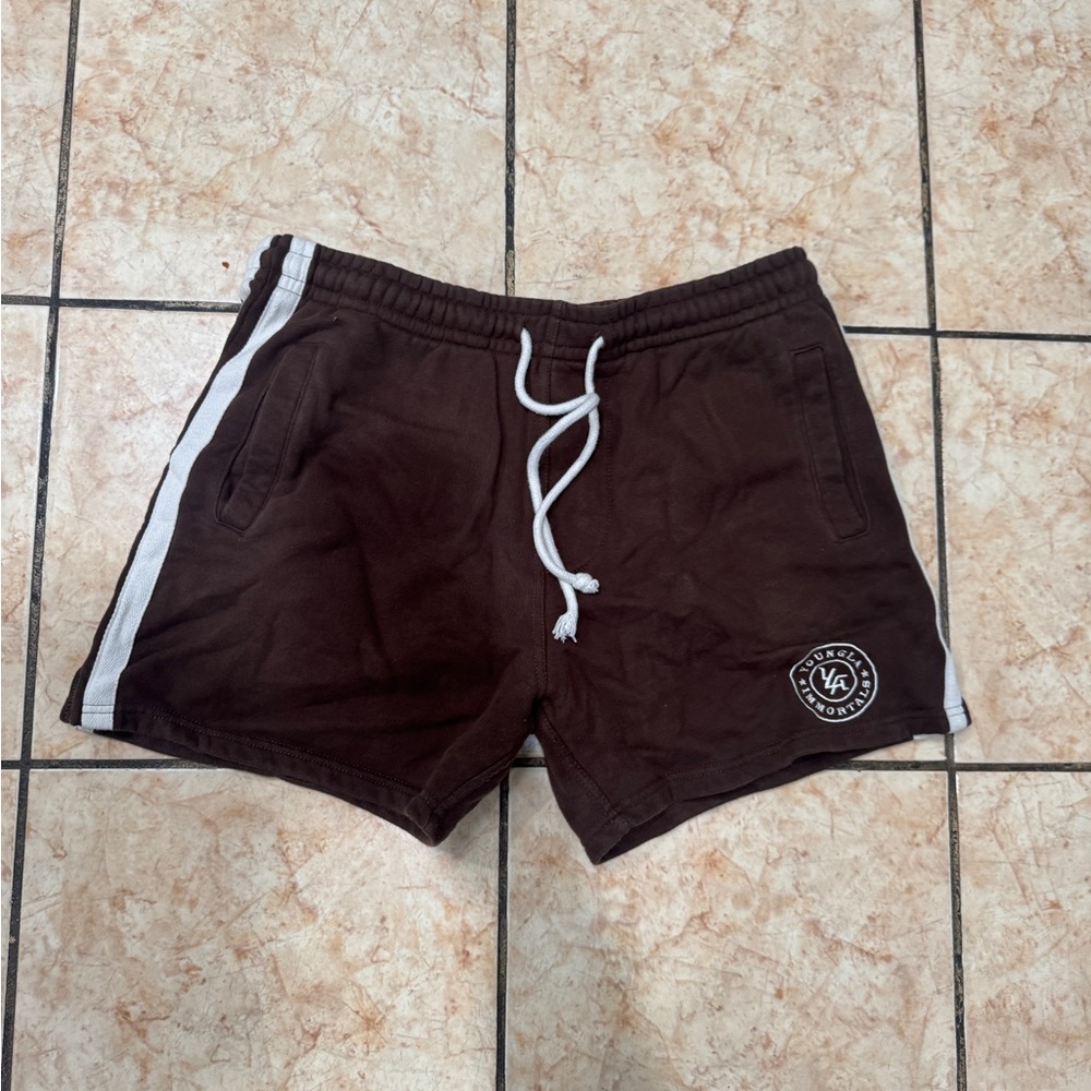 Youngla Brown Athletic Shorts with White Stripes